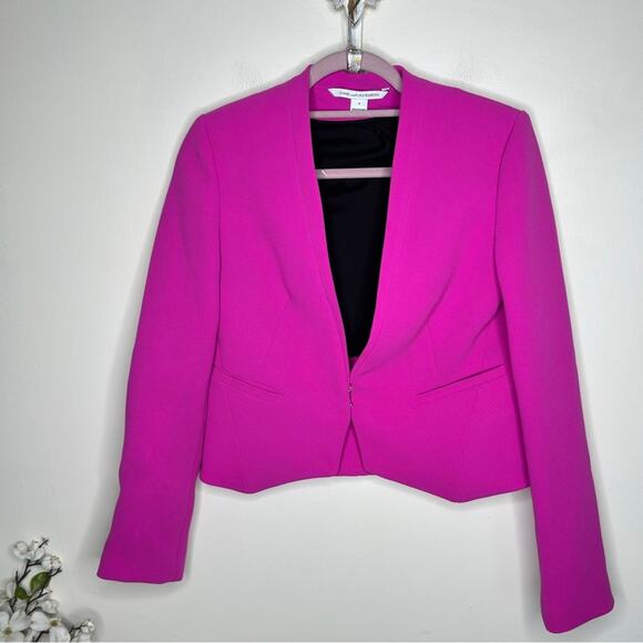 DIANE VON FURSTENBERG Illene Jacket Blazer Gardenia Purple Pink Sz 4 {J7} - Picture 5 of 9